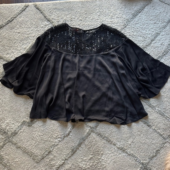 Catherine Malendrino Cora black sequin silky top party blouse flutter XL new - Picture 9 of 9